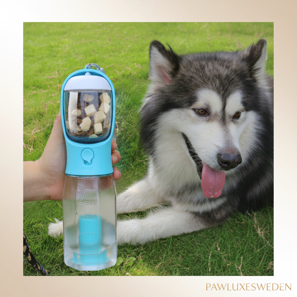 3-i-1 Reseflaska med Vattenskål & Avfallspåse – PawluxeSweden