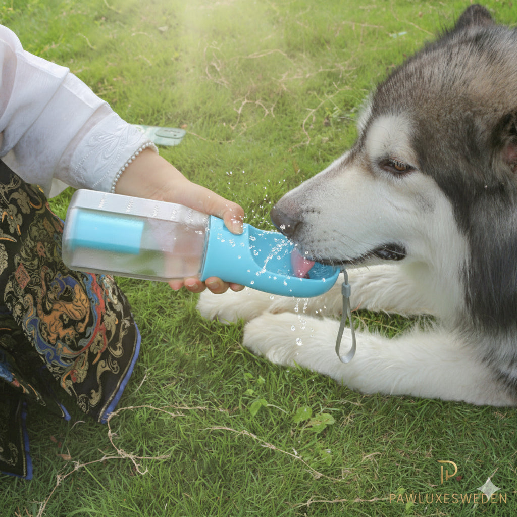 3-i-1 Reseflaska med Vattenskål & Avfallspåse – PawluxeSweden